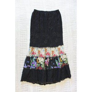 VTG Spencer Alexis Floral tiered Maxi Skirt Black Lace Size Small Y2K Goth silk